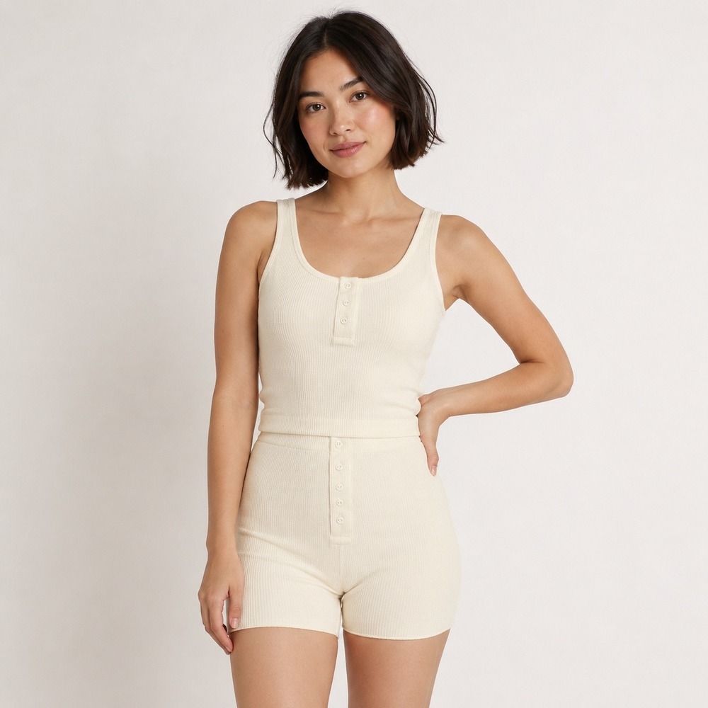SKIMS Waffle Knit Shorts Cream Small